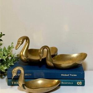 Vintage Solid Brass Swan Trinket Dishes